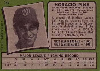 Horacio Pina  baseball card collectible - Main Image 2
