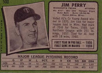 Jim Perry  baseball card collectible - Main Image 2