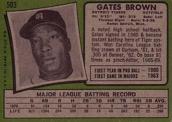 Gates Brown  baseball card collectible - Main Image 2