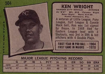 Ken Wright  baseball card collectible - Main Image 2