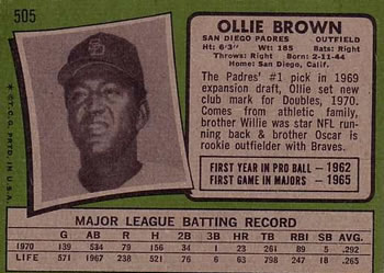 Ollie Brown  baseball card collectible - Main Image 2