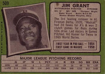 Jim Grant  baseball card collectible - Main Image 2