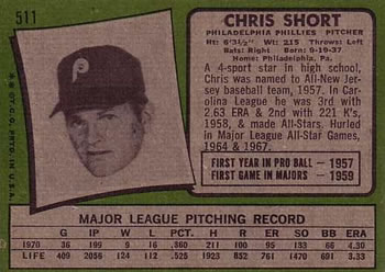 Chris Short  baseball card collectible - Main Image 2