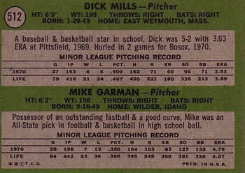 Red Sox 1971 Rookie Stars (Dick Mills / Mike Garman)  baseball card collectible - Main Image 2