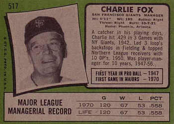 Charlie Fox  baseball card collectible - Main Image 2