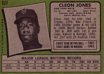 Cleon Jones  baseball card collectible - Main Image 2