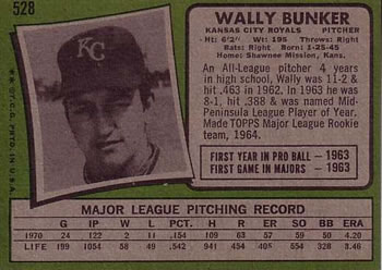 Wally Bunker  baseball card collectible - Main Image 2