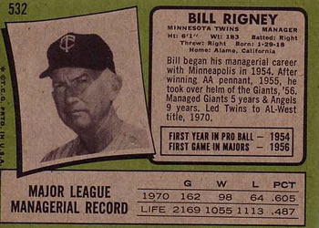 Bill Rigney  baseball card collectible - Main Image 2