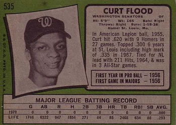 Curt Flood  baseball card collectible - Main Image 2