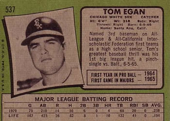 Tom Egan  baseball card collectible - Main Image 2