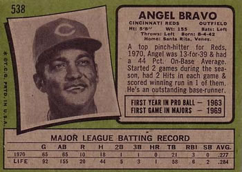 Angel Bravo  baseball card collectible - Main Image 2