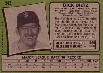 Dick Dietz  baseball card collectible - Main Image 2