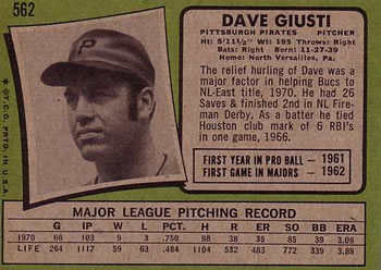 Dave Giusti  baseball card collectible - Main Image 2