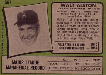 Walt Alston  baseball card collectible - Main Image 2