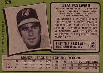 Jim Palmer  baseball card collectible - Main Image 2