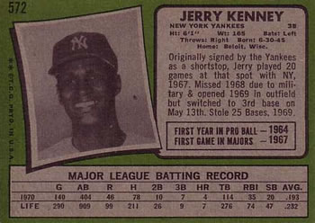 Jerry Kenney  baseball card collectible - Main Image 2
