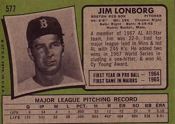 Jim Lonborg  baseball card collectible - Main Image 2