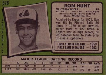 Ron Hunt  baseball card collectible - Main Image 2