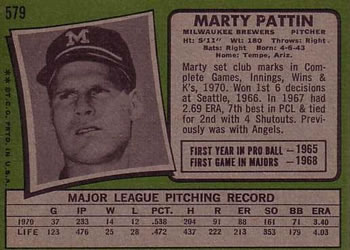 Marty Pattin  baseball card collectible - Main Image 2