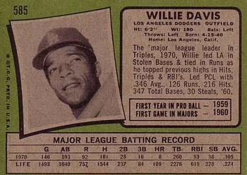 Willie Davis  baseball card collectible - Main Image 2