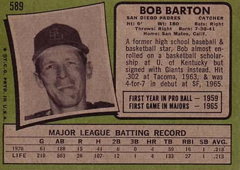Bob Barton  baseball card collectible - Main Image 2
