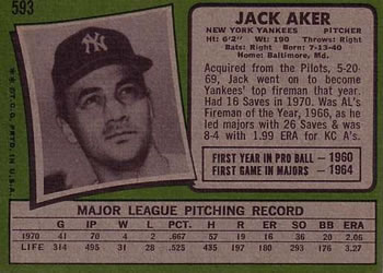 Jack Aker  baseball card collectible - Main Image 2