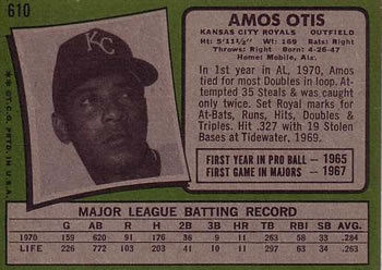 Amos Otis  baseball card collectible - Main Image 2