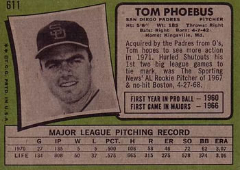 Tom Phoebus  baseball card collectible - Main Image 2