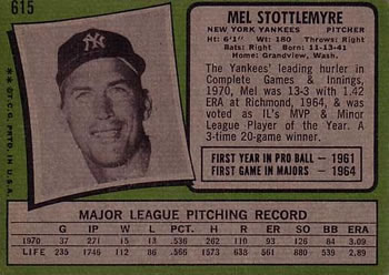Mel Stottlemyre  baseball card collectible - Main Image 2