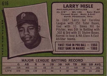 Larry Hisle  baseball card collectible - Main Image 2