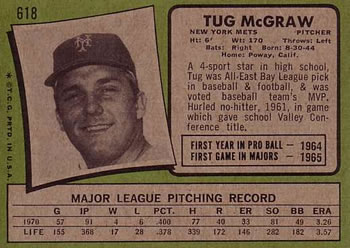 Tug McGraw  baseball card collectible - Main Image 2