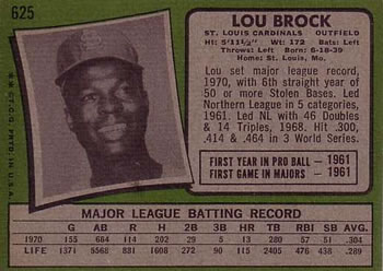 Lou Brock  baseball card collectible - Main Image 2