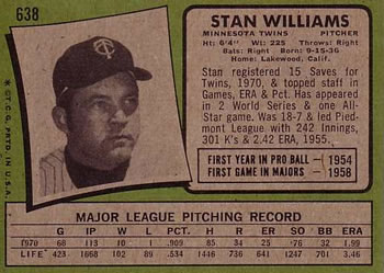 Stan Williams  baseball card collectible - Main Image 2