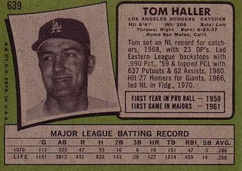 Tom Haller  baseball card collectible - Main Image 2