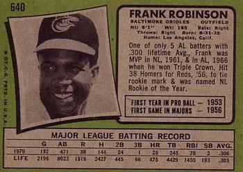 Frank Robinson  baseball card collectible - Main Image 2