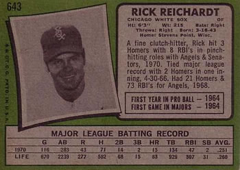 Rick Reichardt  baseball card collectible - Main Image 2