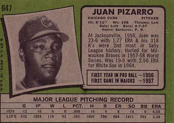 Juan Pizarro  baseball card collectible - Main Image 2