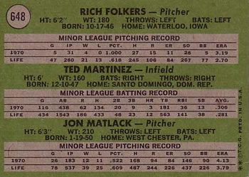 Mets 1971 Rookie Stars (Rich Folkers / Ted Martinez / Jon Matlack)  baseball card collectible - Main Image 2