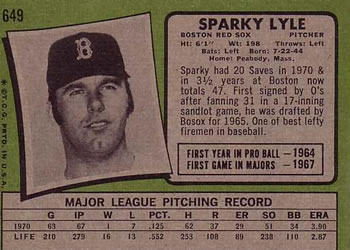 Sparky Lyle  baseball card collectible - Main Image 2