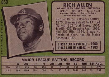 Rich Allen  baseball card collectible - Main Image 2