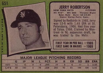 Jerry Robertson  baseball card collectible - Main Image 2