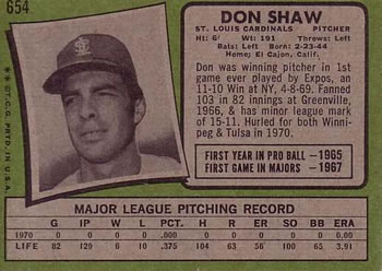 Don Shaw  baseball card collectible - Main Image 2