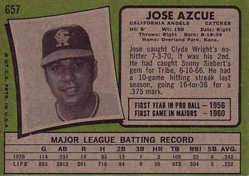 Jose Azcue  baseball card collectible - Main Image 2