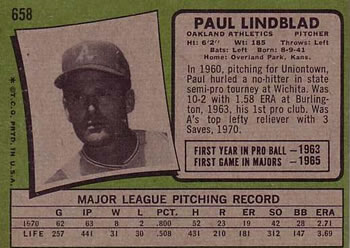 Paul Lindblad  baseball card collectible - Main Image 2