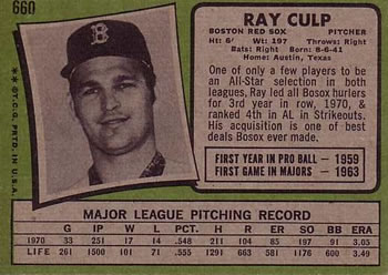 Ray Culp  baseball card collectible - Main Image 2