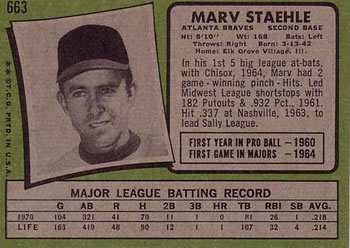 Marv Staehle  baseball card collectible - Main Image 2