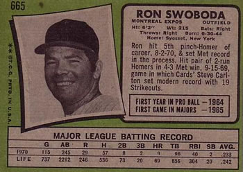 Ron Swoboda  baseball card collectible - Main Image 2