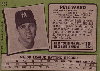 Pete Ward  baseball card collectible - Main Image 2