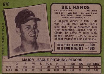 Bill Hands  baseball card collectible - Main Image 2