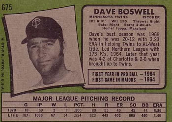 Dave Boswell  baseball card collectible - Main Image 2